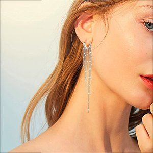 Long Tassel Chain Earrings for Women | 14K Gold Plated Rhineston Chandelier